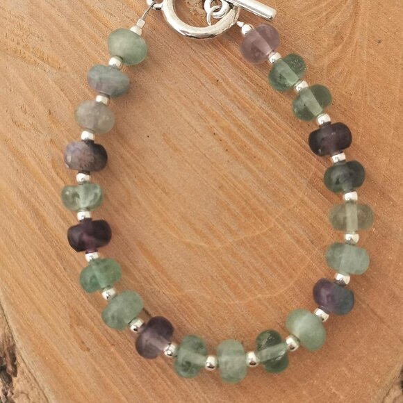 Rainbow Fluorite Beaded Necklace and Bracelet : Green & Purple Gemstone - Picture 5 of 6